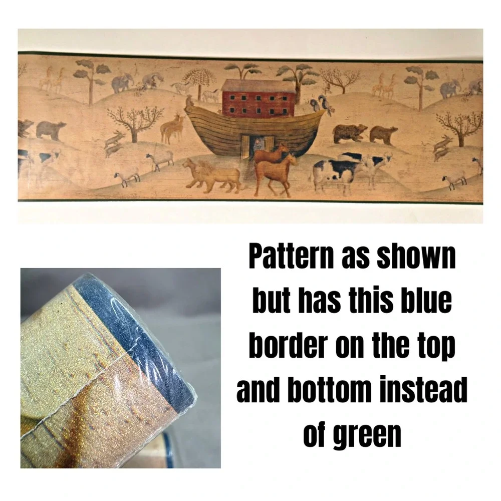 Primitive Country Rustic Noahs Ark Ship Animals Religious Wallpaper Border Blue